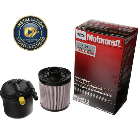 Motorcraft FD-4615 OEM Fuel Filter Kit for Ford Powerstroke 6.7L Diesel (2011-2016) F-250 F-350 F-450 F-550 - Unlimited Mileage - Includes Free Installation Video Guide