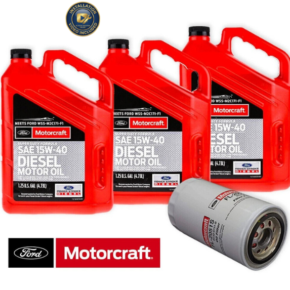 Ford 6.7 Powerstroke Oil Change Kit – Motorcraft 15W-40 Diesel Oil & OEM Filter (F-250 to F-550) w/ Install Guide