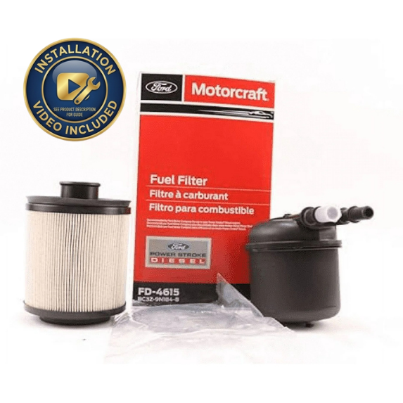 Motorcraft FD-4615 OEM Fuel Filter Kit for Ford Powerstroke 6.7L Diesel (2011-2016) F-250 F-350 F-450 F-550 - Unlimited Mileage - Includes Free Installation Video Guide