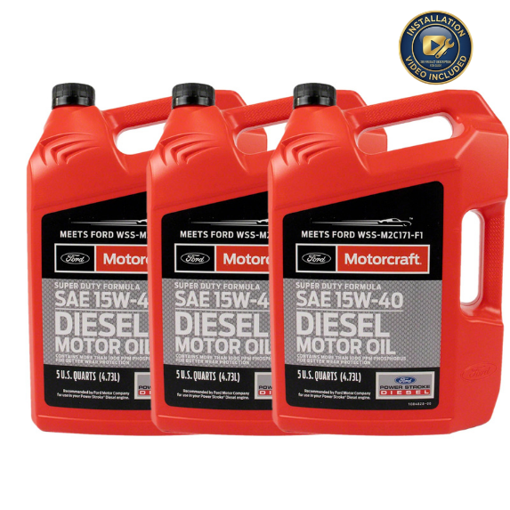 Ford 6.7 Powerstroke Oil Change Kit – Motorcraft 15W-40 Diesel Oil & OEM Filter (F-250 to F-550) w/ Install Guide