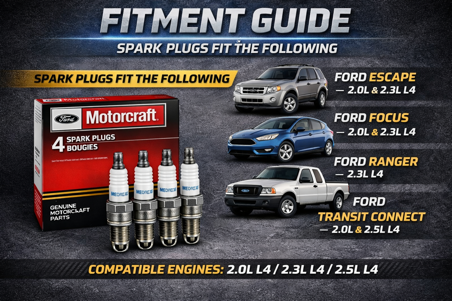 OEM Motorcraft Spark Plugs 4 Pack for Ford Escape Focus Ranger Transit Connect L4 + FREE Video Editing Kit