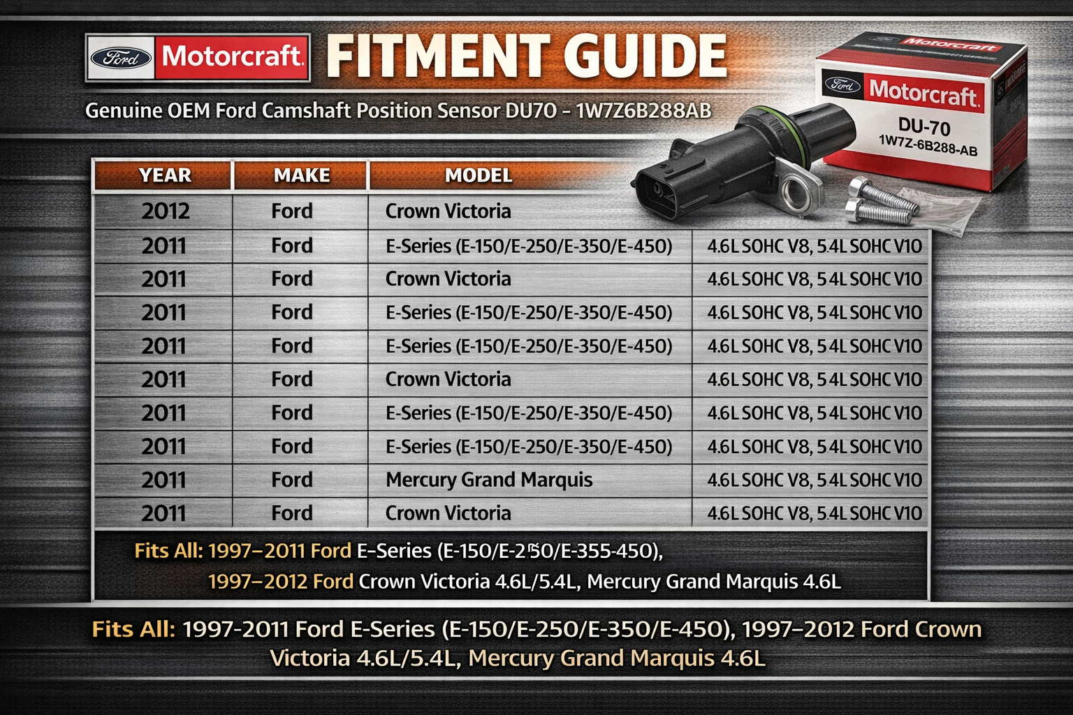 Motorcraft DU70 Camshaft Position Sensor 1W7Z-6B288-AB | OEM Ford CPS for Crown Victoria E-Series Grand Marquis + FREE Installation Video