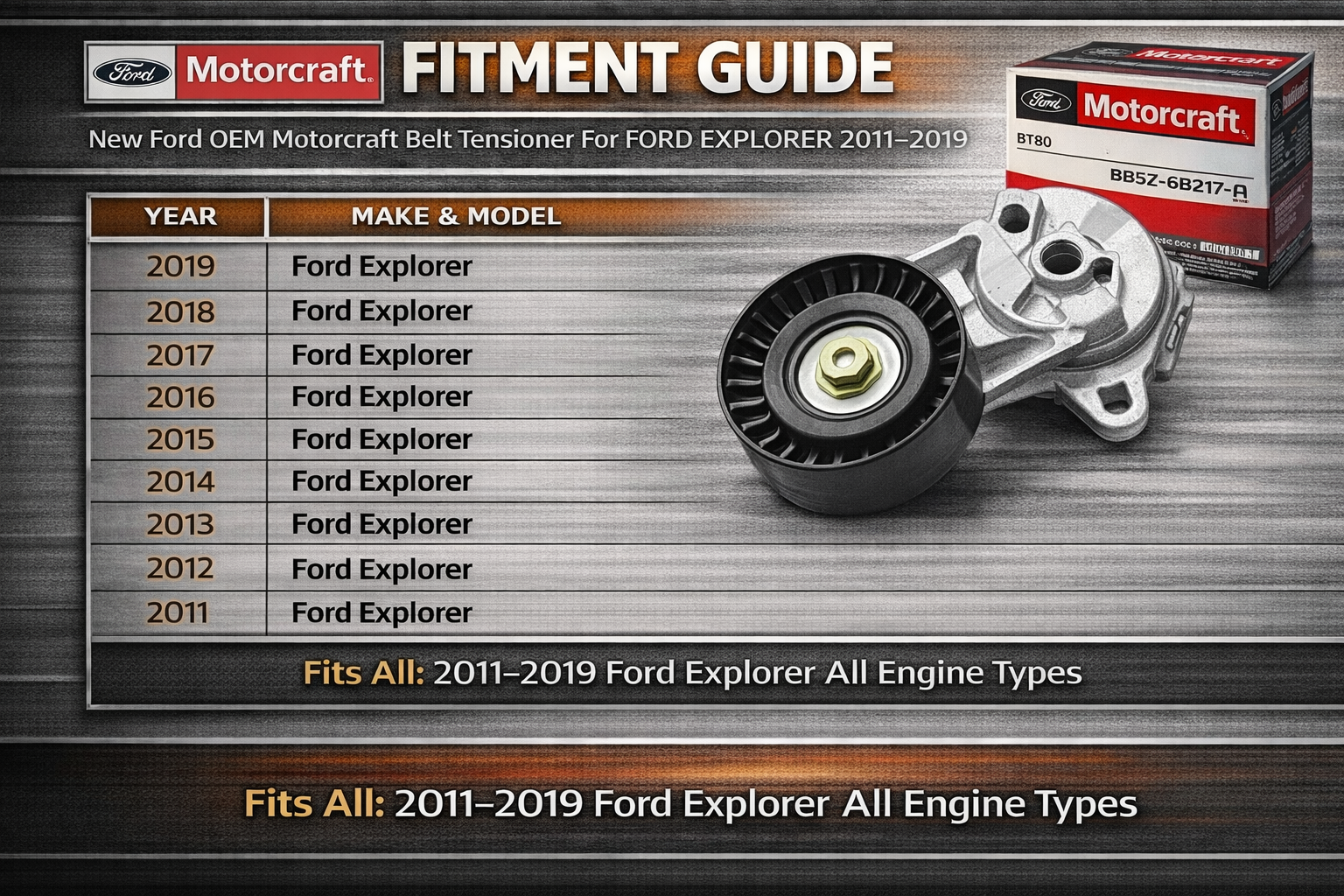 OEM Motorcraft Belt Tensioner for Ford Explorer 2011–2019 | Genuine Serpentine Tensioner Assembly + FREE Installation Video