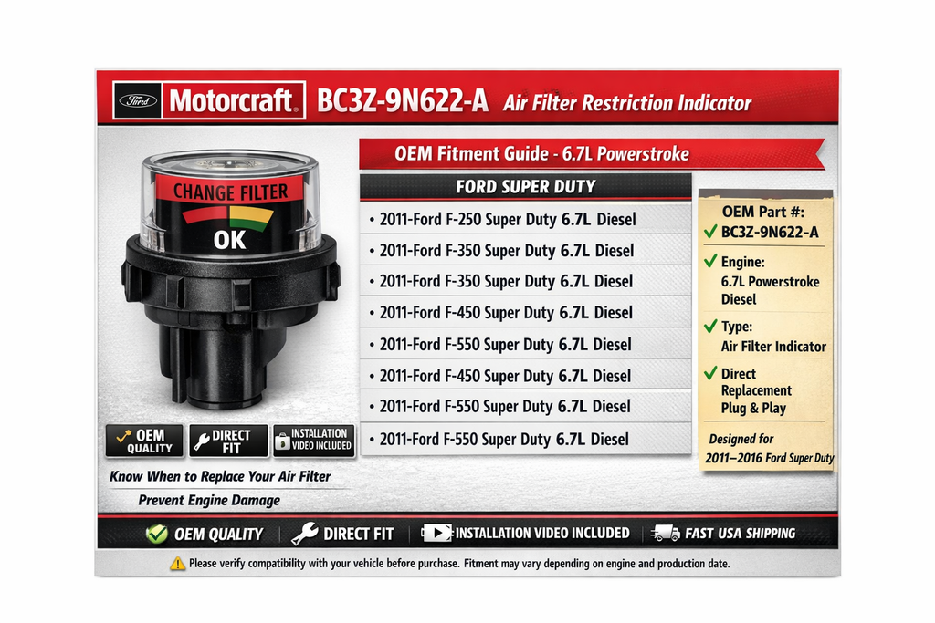 Motorcraft BC3Z-9N622-A Air Filter Indicator | Ford 6.7L Powerstroke F-250 F-350 2011–2016