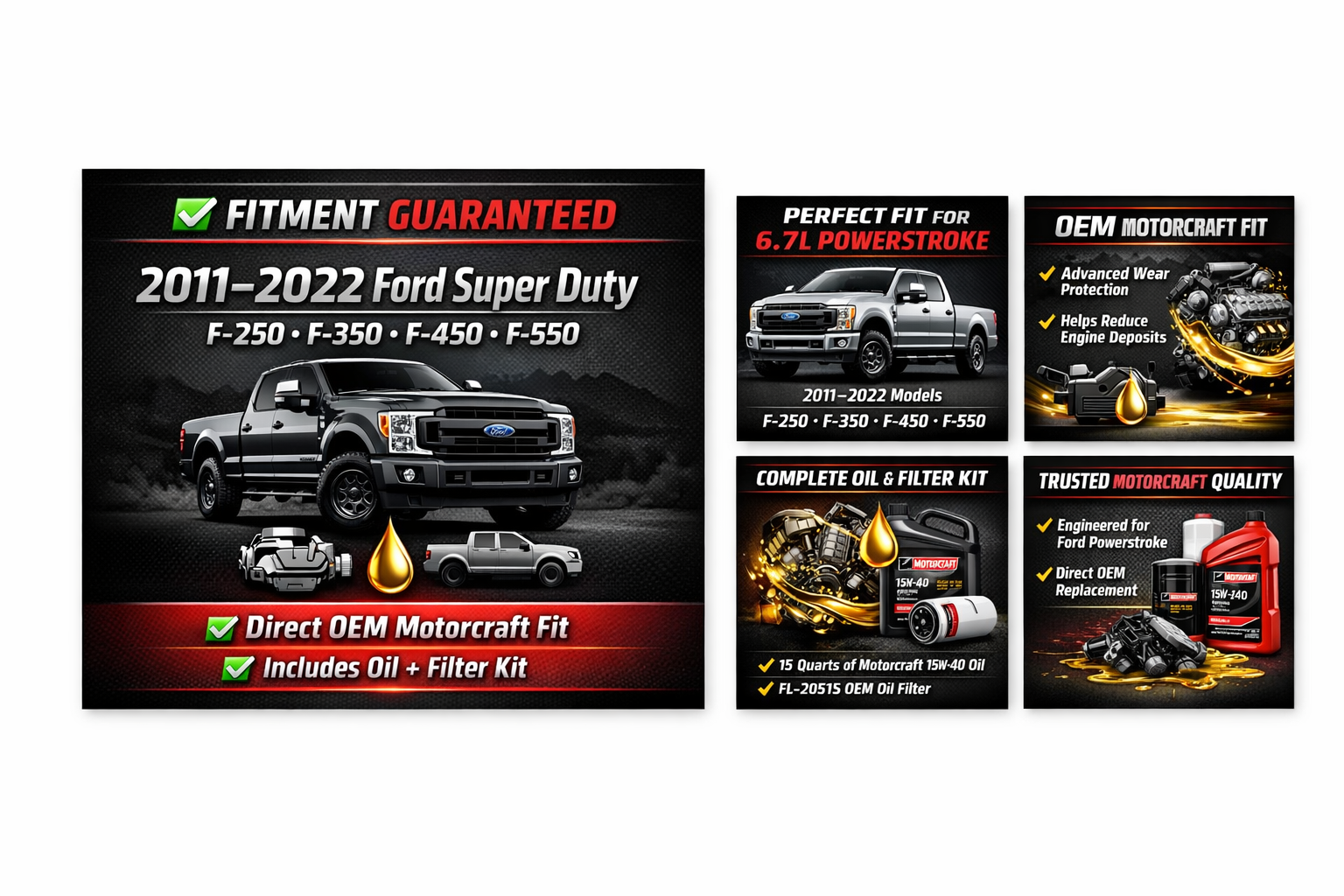 Ford 6.7 Powerstroke Oil Change Kit – Motorcraft 15W-40 Diesel Oil & OEM Filter (F-250 to F-550) w/ Install Guide