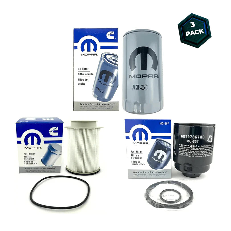 Mopar OEM 6.7L Cummins Fuel & Oil Filter Kit | 68157291AA 68197867AB 05083285AA | Ram 2500 3500 4500 5500 2013-2018 (3-Piece Set) + Free Install Video