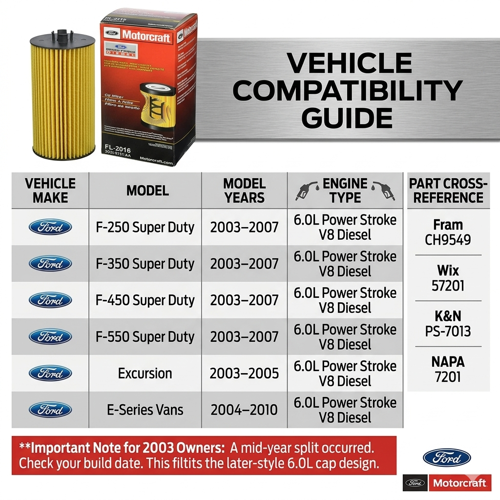 Motorcraft FL-2016 Oil Filter OEM (3C3Z-6731-AA) for Ford Powerstroke 6.0L & 6.4L Diesel | + Free Installation Video