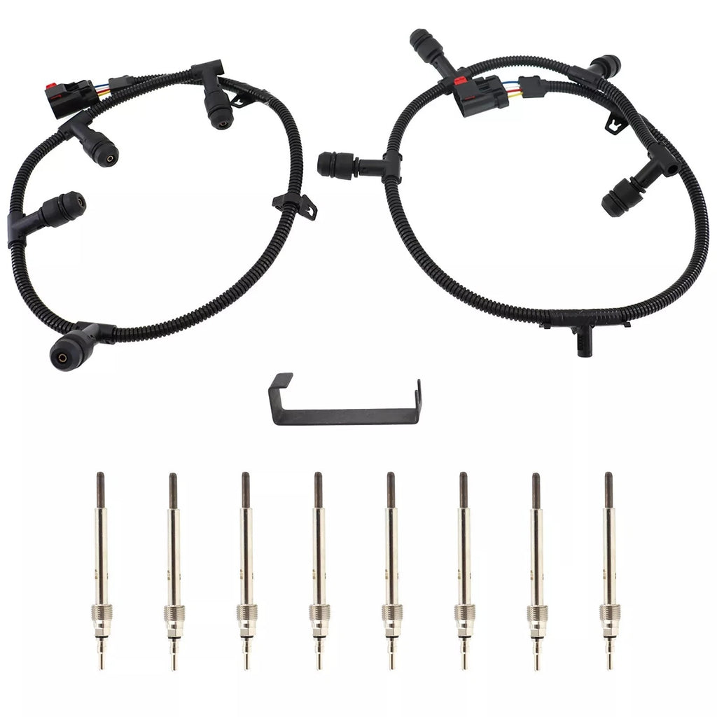 Ford 6.0 Power Stroke Glow Plug Wiring Harness + 8 Motorcraft Glow Plugs Kit | 4C2Z-12A690-AB | F-250 F-350 F-450 F-550 2004.5-2007 + Free Install Video