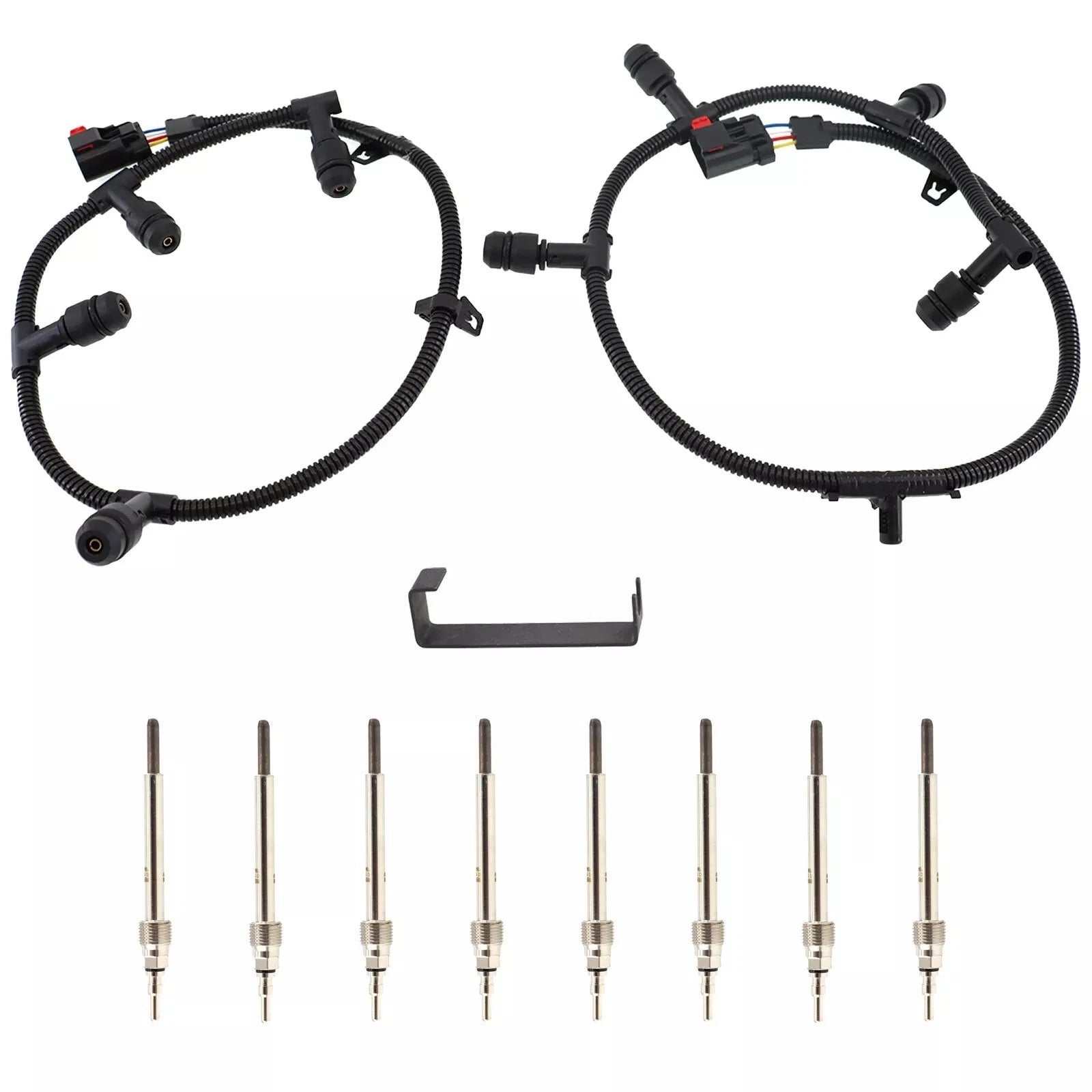 Ford 6.0 Power Stroke Glow Plug Wiring Harness + 8 Motorcraft Glow Plugs Kit | 4C2Z-12A690-AB | F-250 F-350 F-450 F-550 2004.5-2007 + Free Install Video