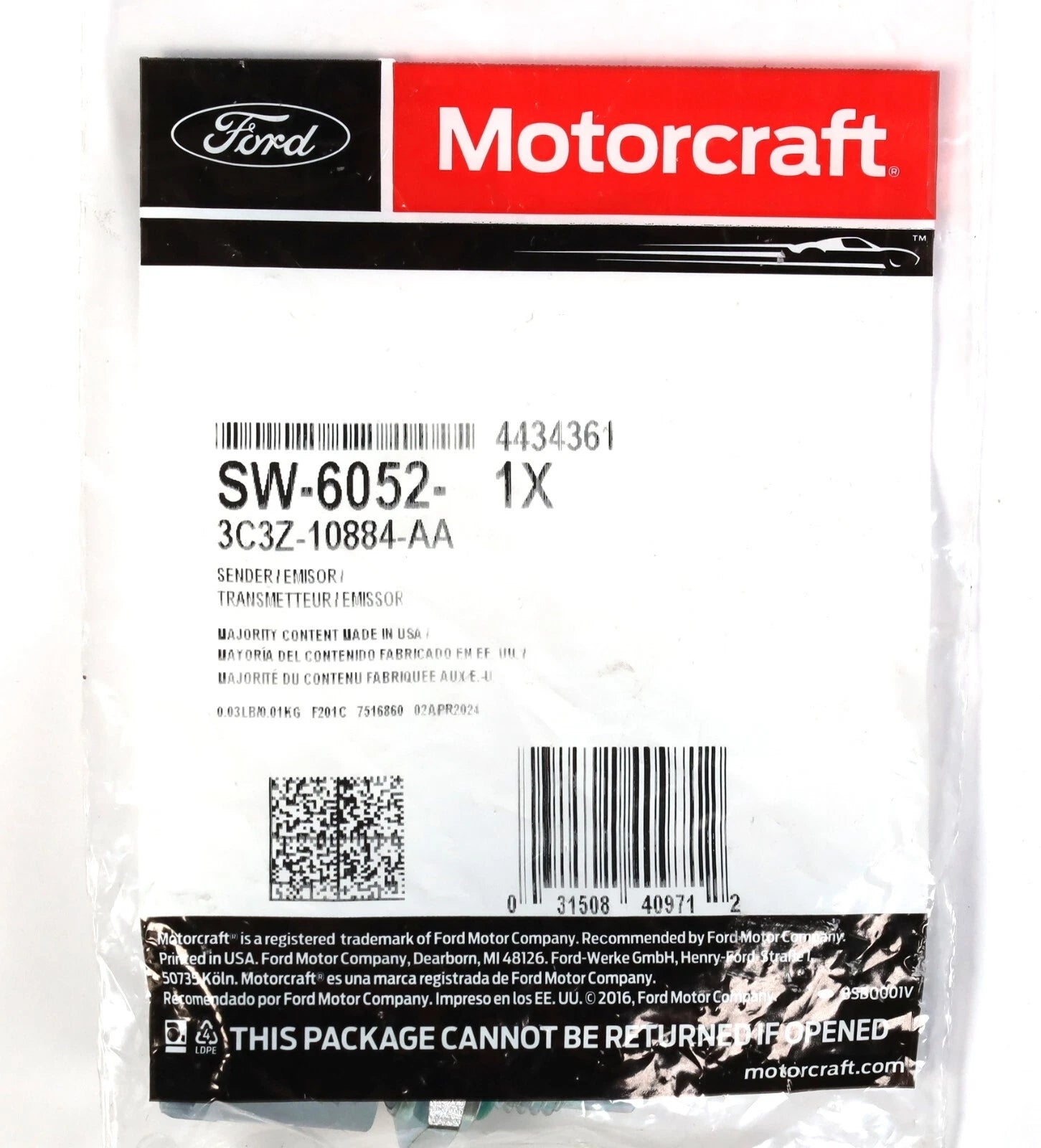 Genuine Motorcraft SW-6052 Coolant Temperature Sensor | Ford 3C34-10884-AA | E-150 E-250 E-350 F-250 F-350 Excursion + Free Install Video