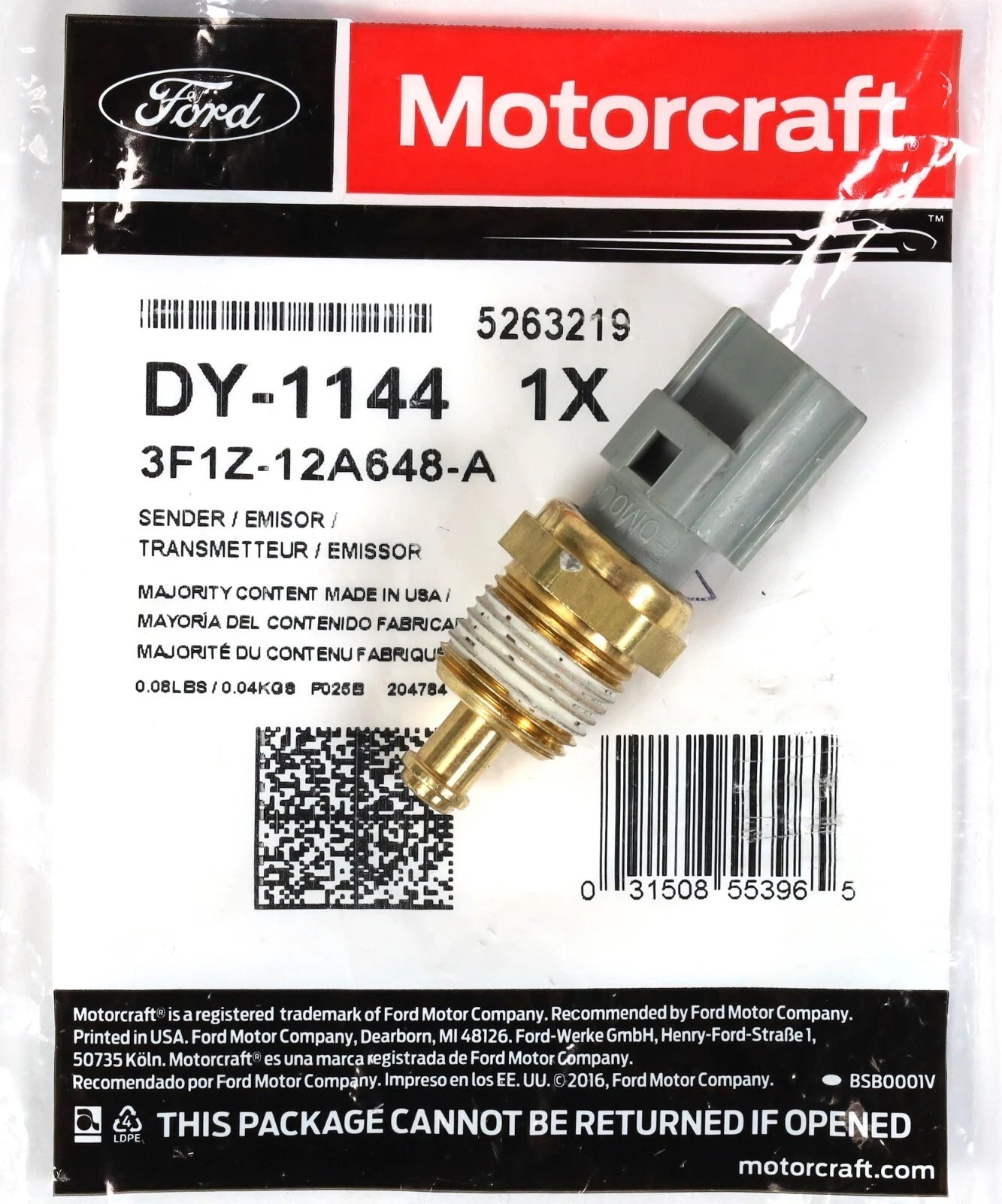 Genuine Motorcraft DY-1144 Engine Coolant Temperature Sensor | Ford Mustang 1996-2023 3.8L 4.6L 2.3L EcoBoost + Free Install Video