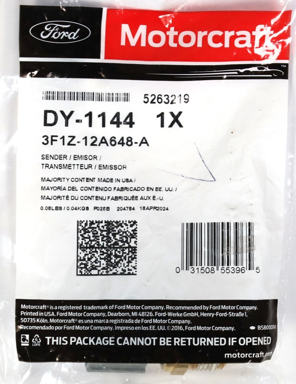 Genuine Motorcraft DY-1144 Engine Coolant Temperature Sensor | Ford Mustang 1996-2023 3.8L 4.6L 2.3L EcoBoost + Free Install Video