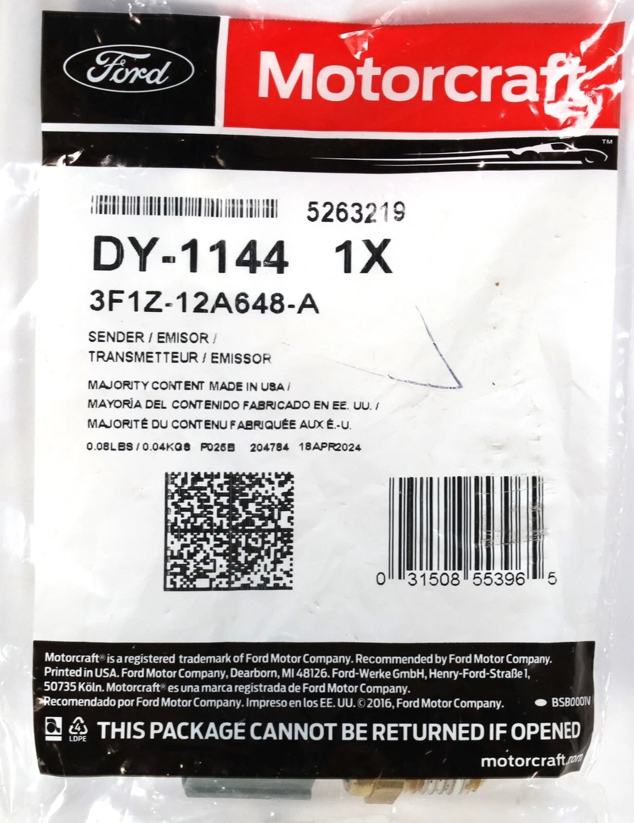 Genuine Motorcraft DY-1144 Engine Coolant Temperature Sensor | Ford Mustang 1996-2023 3.8L 4.6L 2.3L EcoBoost + Free Install Video